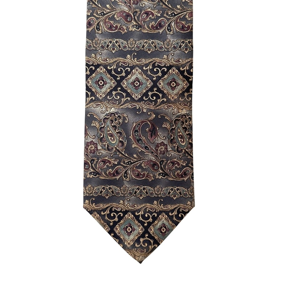 VTG Karl Lagerfeld Silk Paisley Tie 90s Earth Tone Medallion USA Dark Academia